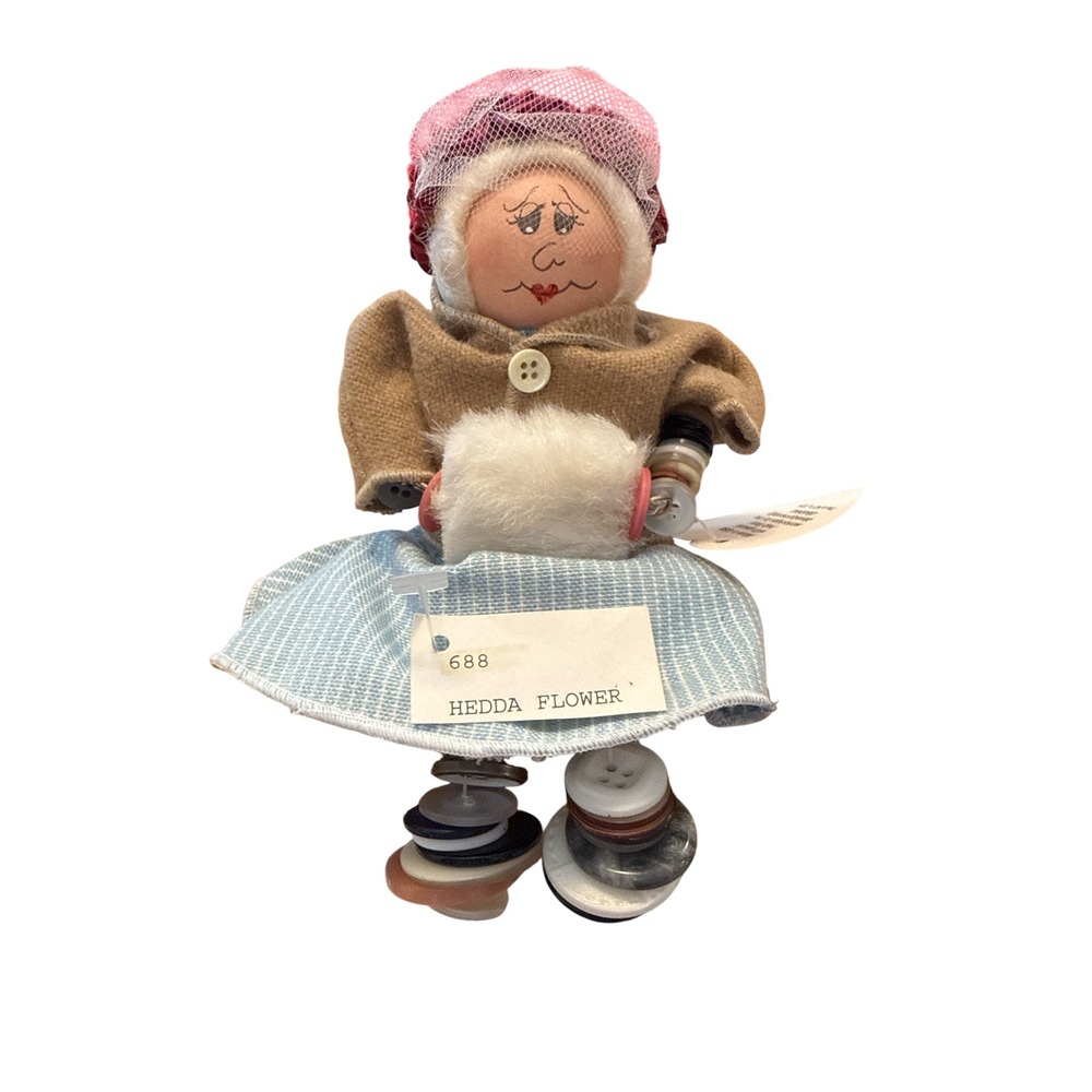 I'm a Button Dollie Hedda Flower Doll OS Blue Tan 1992 Vtg on Handmade